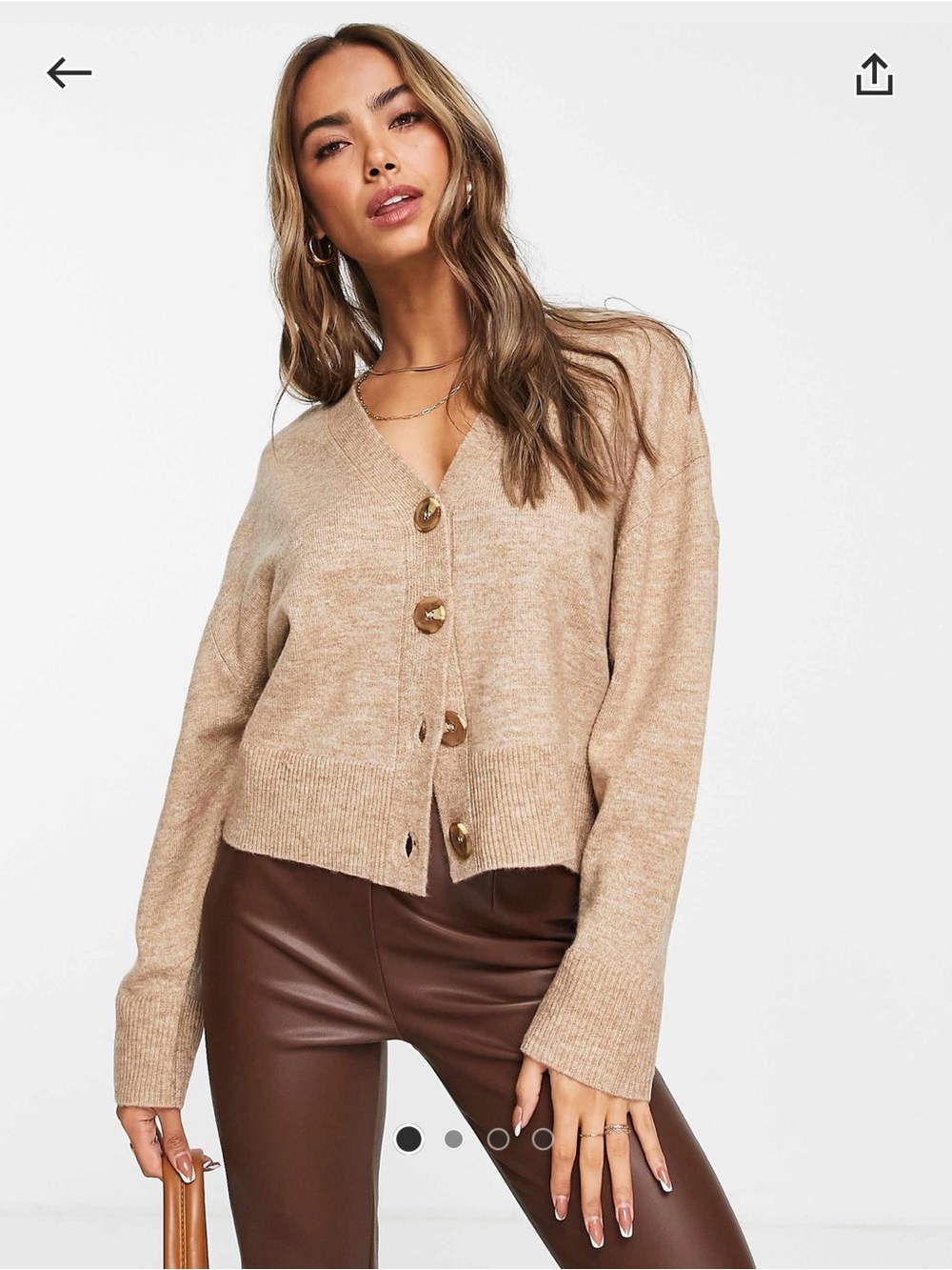 ASOS Boxy V-Neck Button Cardigan Sweater in Beige